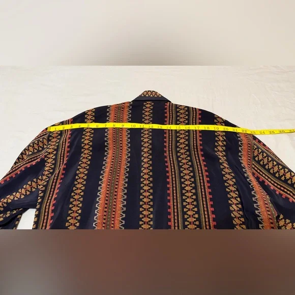 Vintage 90s Ellen Tracy Silk Blouse Geometric Stripe Navy Boho Oversized Size8 - Picture 7 of 10